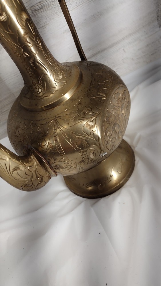 Large Etched Antique Middle Eastern Solid Brass Tea Coffee Pot Pitcher Vase 18IN