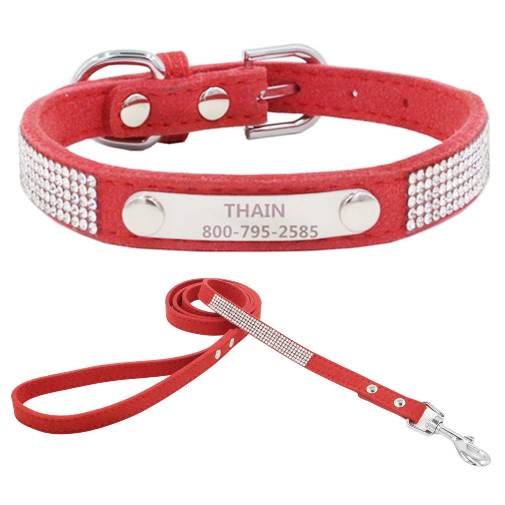 Rhinestones Personalized dog collar Bling engraved custom ID tag Name / Number