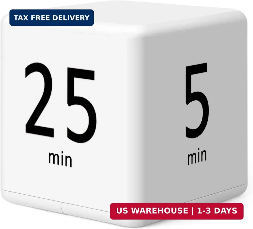 Rotating Pomodoro Timer, 5/25/15/45 Mins Preset, Desk Cube Countdown Flip Produc