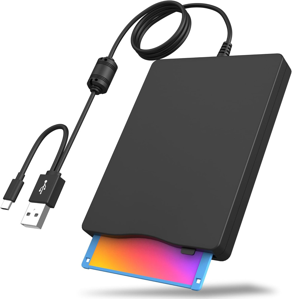 Floppy Disk Reader, 3.5 Inch External Floppy Disk Drive with USB Type-C, Portabl