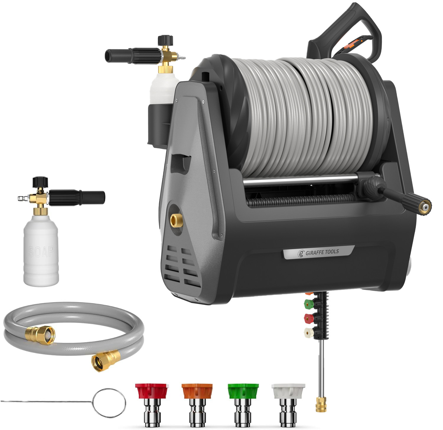 Giraffe Tools Grandfalls Retractable Pressure Washer Plus Wall Mount 100FT Hose