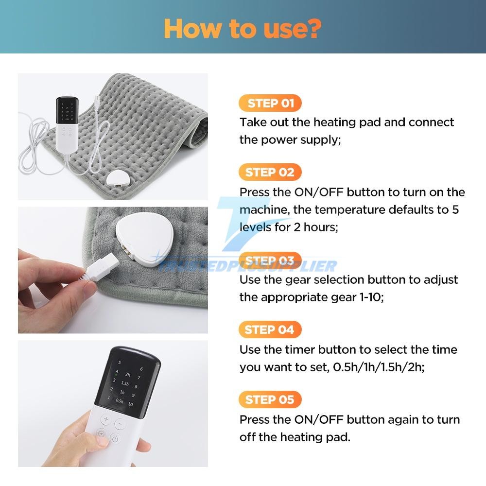 Electric Heating Pad For Back Pain & Cramps Relief 12"x24"10 Level Auto Shut Off