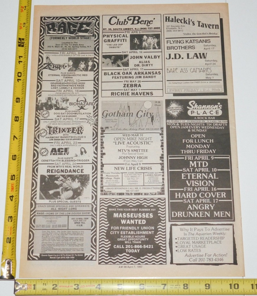 Kiss ACE FREHLEY Concert Ad Advert Rage Club NYC 1993 Photo Vintage Kiss A