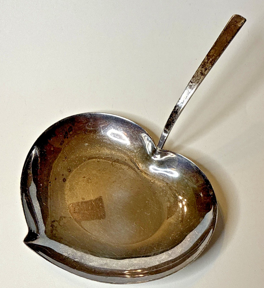 Vintage Silver Plate Leaf Shaped Dish W/ Handle Swedish 3 Crown Mark