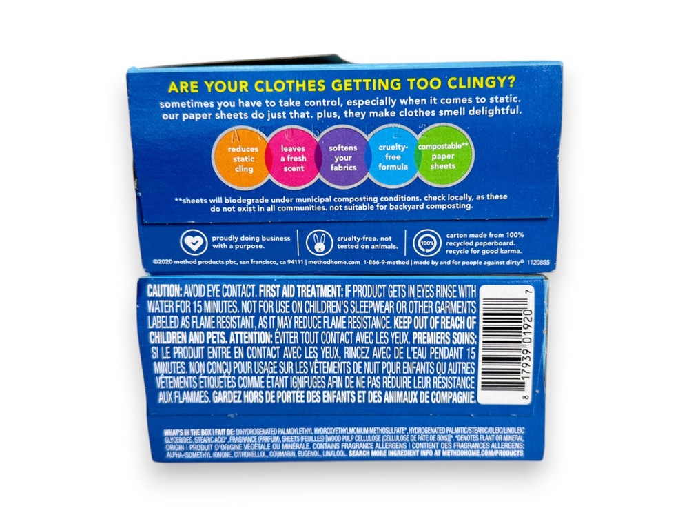 Method Dryer Sheets - Fresh Air - 80 Count (2 Boxes)