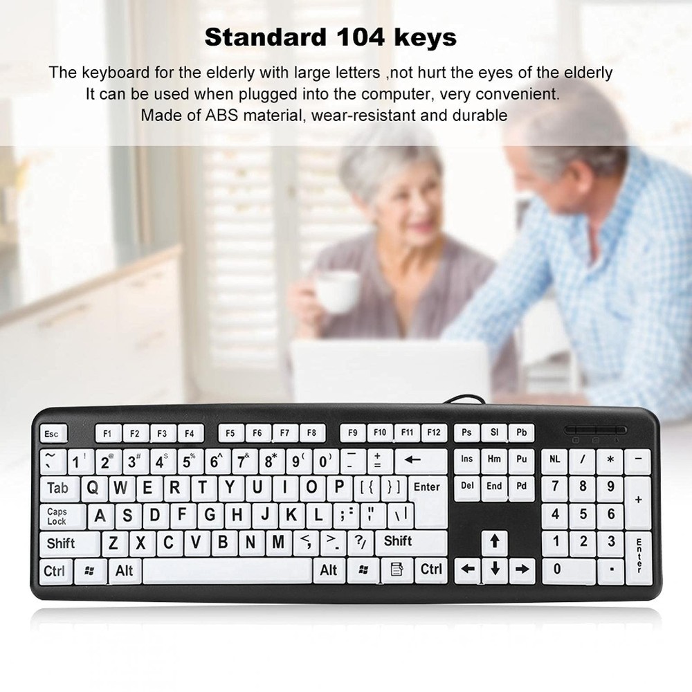 Large Print Computer Keyboard, 104 Keys USB Wired Computer Keyboard Visually ...