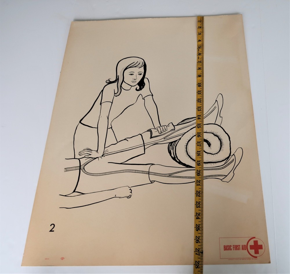 Vtg American National Red Cross Basic First Aid Drawing 2 Side Ephemera 1970 2,5