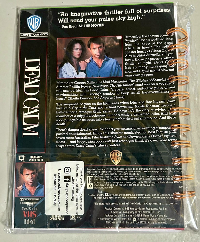 Handmade Repurposed Notebook Made From VHS Tape Cover Dead Calm