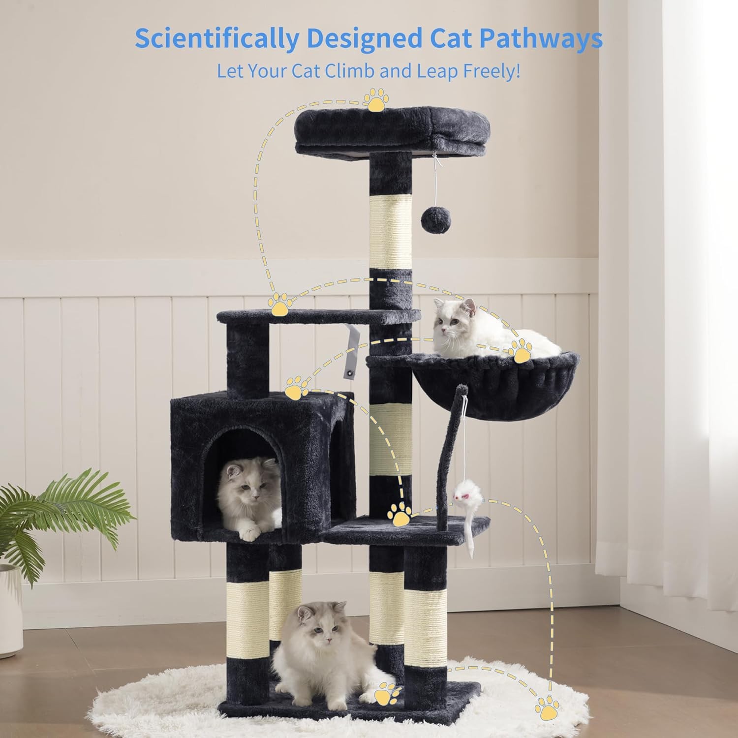 Heybly Cat Tree with Toy, Cat Tower Condo for Indoor Cats, Cat House with Padded