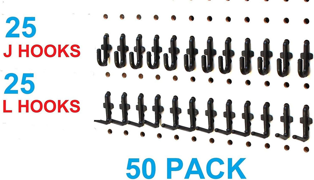 Plastic Locking J Hook & L Hook Pegboard Kit | Garage Tool Craft Jewelry Storage
