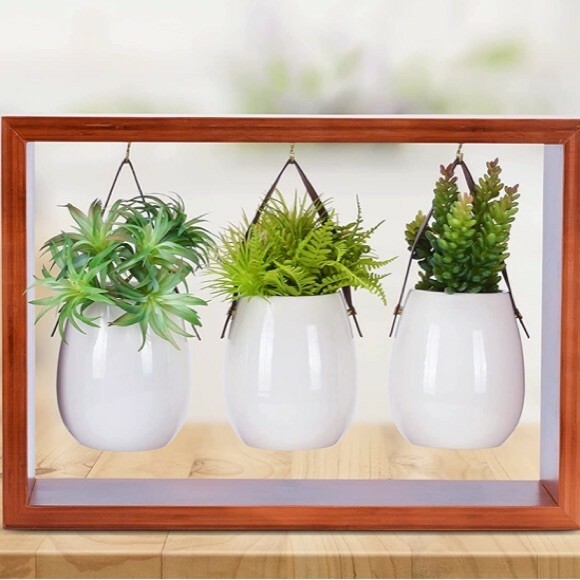 Bamboo Frame Planter 3 Pots Set - Home Decor