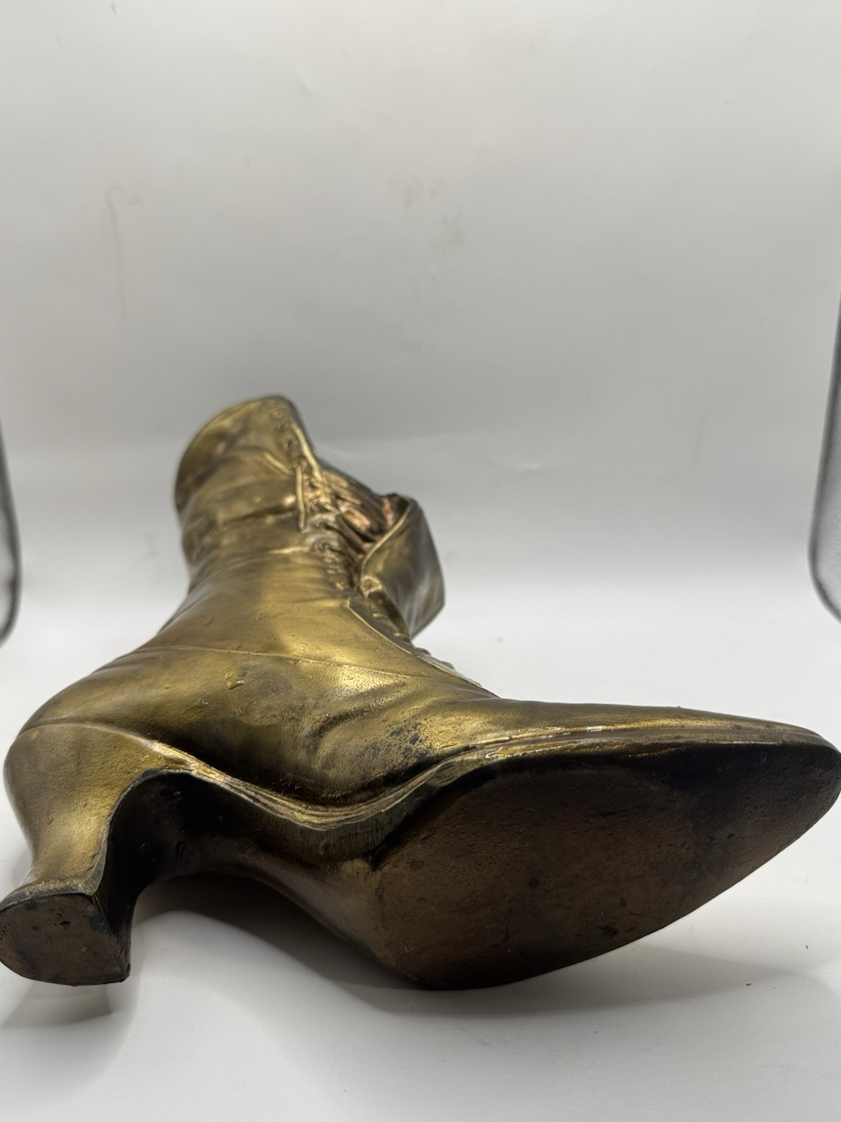 Vintage Brass Victorian Boot Vase Planter Lace Up Shoe Decor 10”