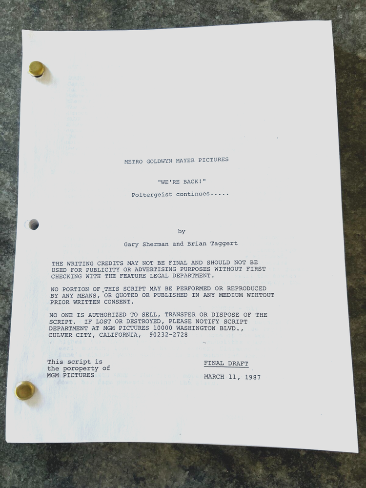 POLTERGEIST 3 WERE BACK ORIGINAL 1987 FILM SCRIPT FINAL DRAFT HEATHER O ROARK