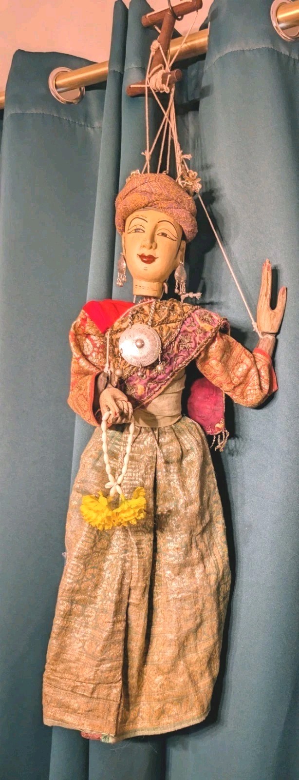Vintage Burmese Wooden Puppet Marionette 30" Tall