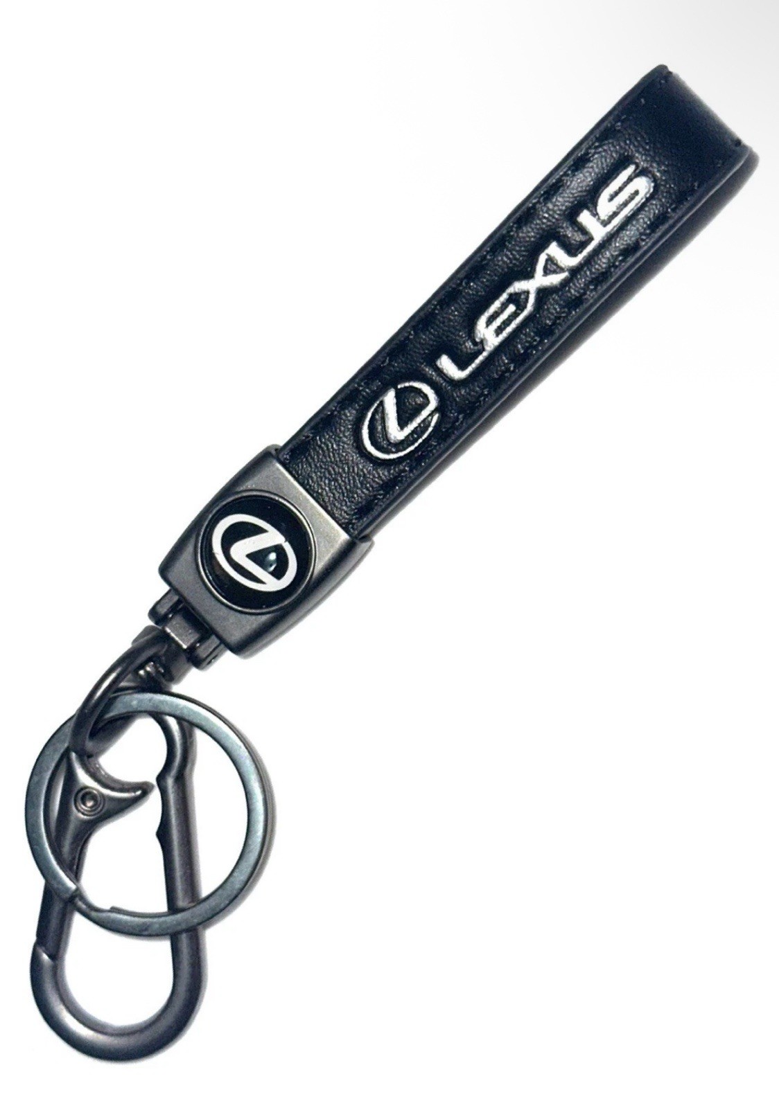 Lexus Genuine Leather Black Chrome Car Ring Keychain
