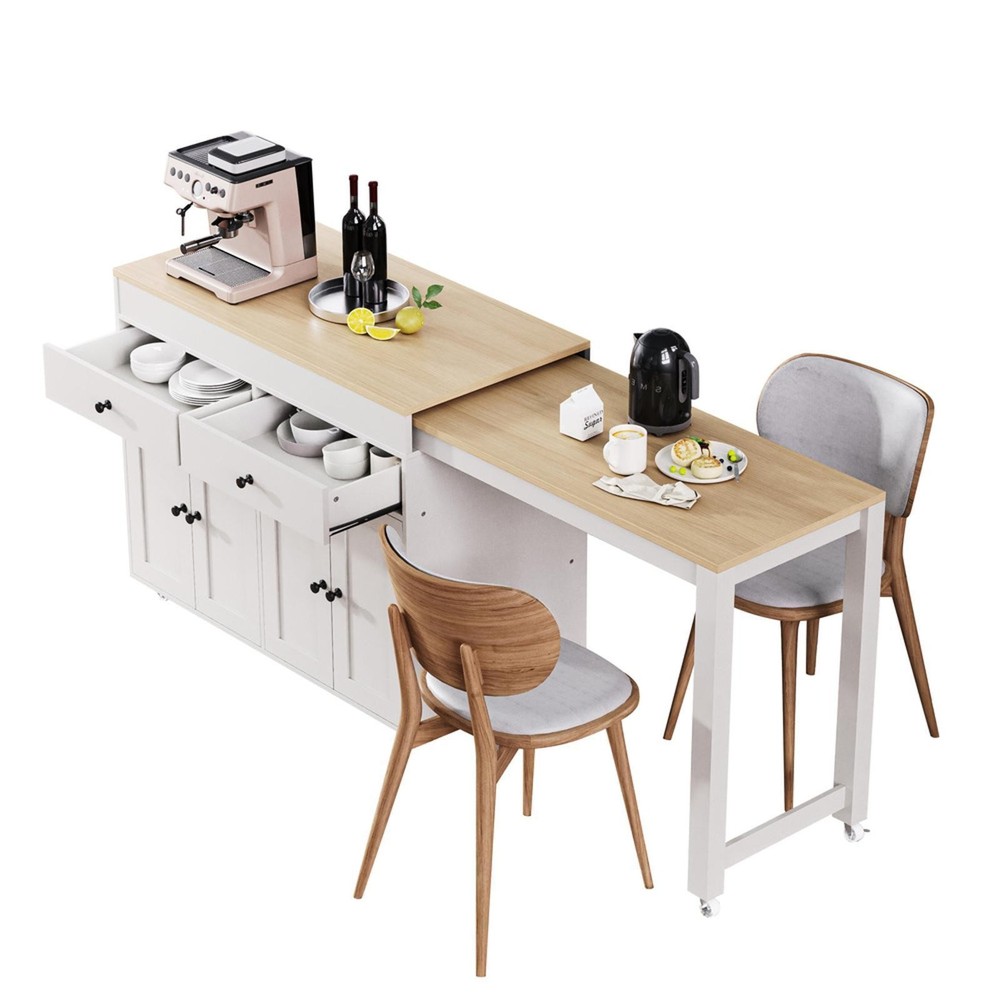 74.5 inch Kitchen Island with Extendable Dining Table , Rolling Kitchen