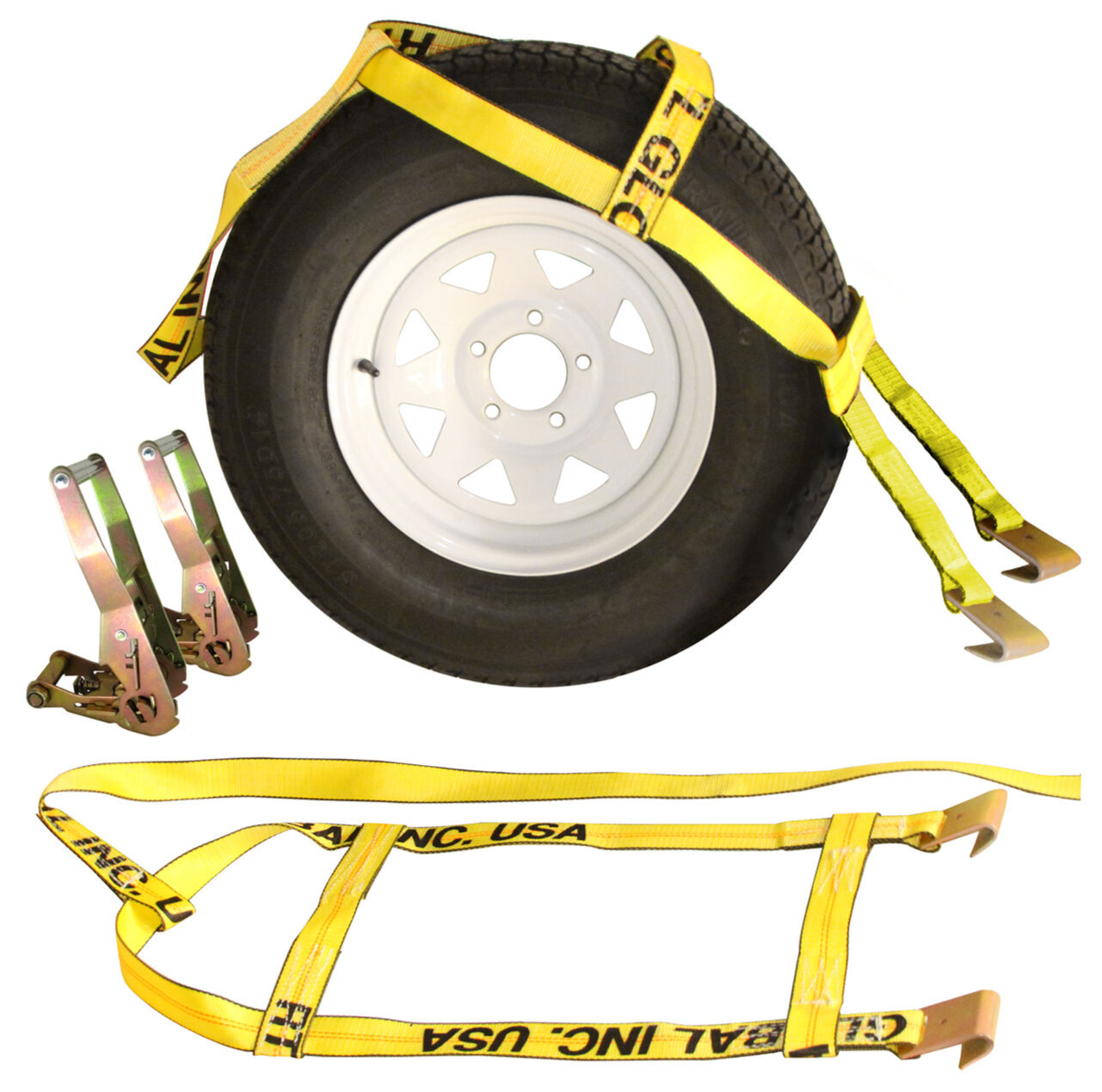 Demco Tow Dolly Wheel Basket Straps With 2" Ratchets for Tie Down Car Carrier