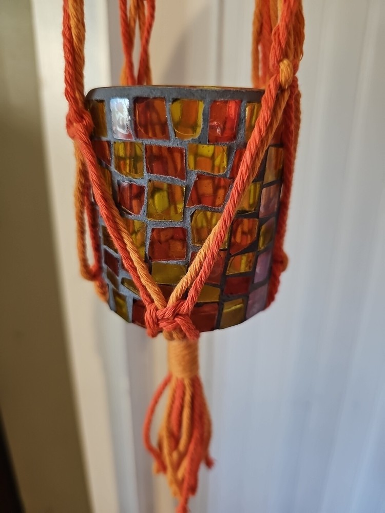 Orange And Yellow Macrame Plant Holder