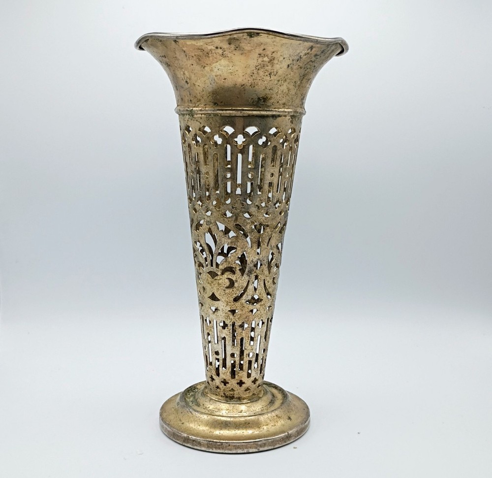 Vintage Godinger Silver-Plated Filigree Vase Art Nouveau 8" X  4.5"  Victorian