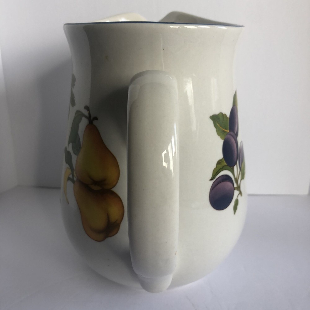 Tabletops Unlimited Essence Pitcher 76 Oz Stoneware Fruit Design White Multi 8"
