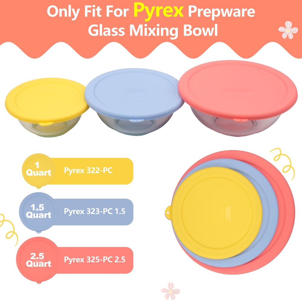Silicone Replacement Lids Only Fit for Pyrex 322 1 Quart | 323 1.5 Quart | 32...