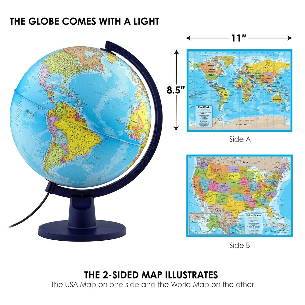Scout+ Illuminated With Map, World Globe for , Decorative Classroom Globe wit...