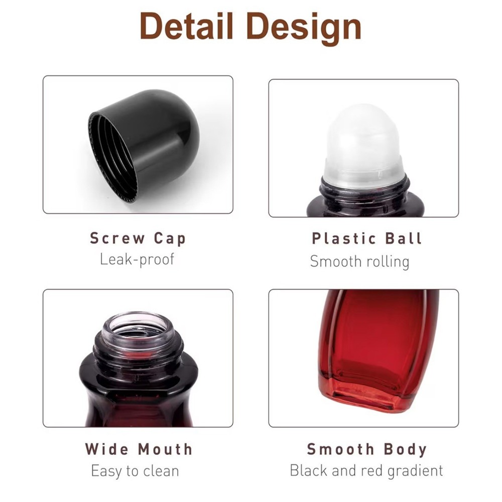 3 Pack Glass Rollerball Bottles Black Red Gradient Leak Proof Screw Cap DIY
