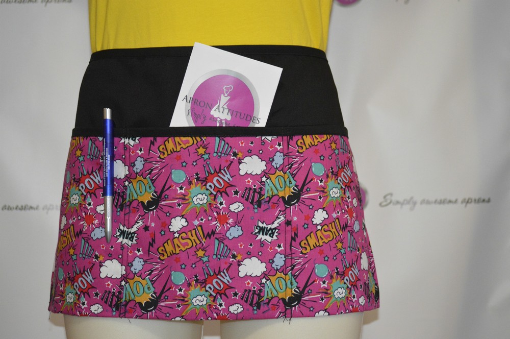 3 pocket waist aprons for servers assorted prints from solid to assorted prints