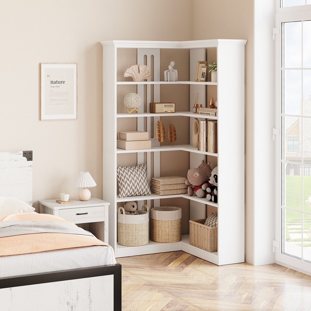 Corner Panel Bookcase 90° Corner Standing Bookcase, Half Back Panel, White