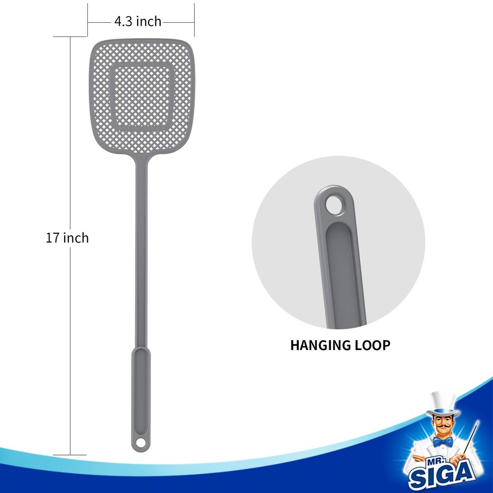Heavy Duty Long Handle Fly Swatter, Gray, 6 Pack