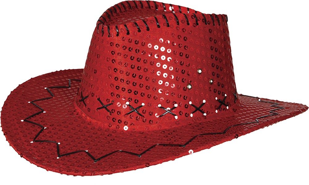 RED SEQUINS COWBOY HAT, ADULTS