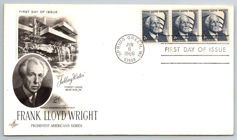Frank LLoyd Wright First Day Issue, PM Spring Green, Wisconsin 1966