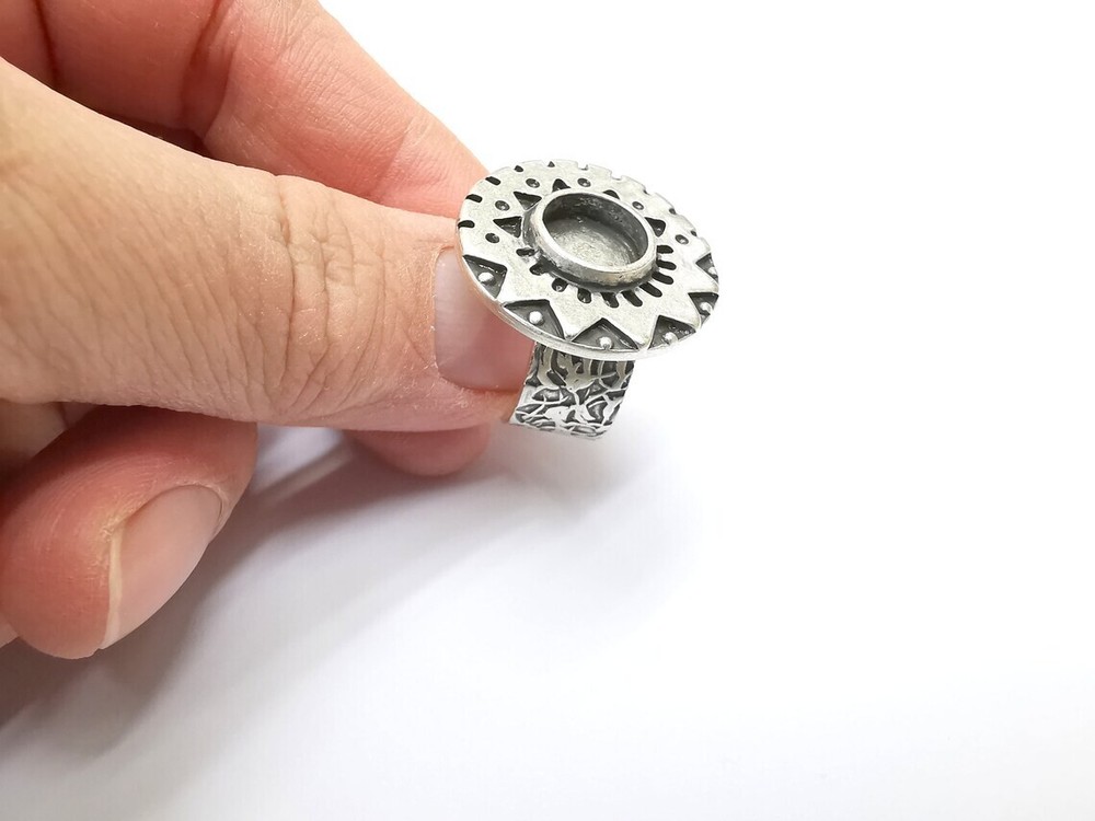 Silver Ring Blank Setting, Cabochon Mounting, Adjustable Resin Ring Base Bezels
