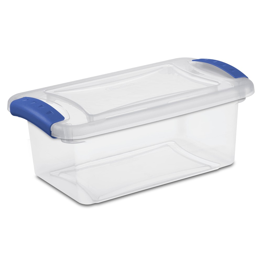 (3 pack) Sterilite 7 Quart Latch Box, Clear Plastic Storage Bin with Lid, Blue