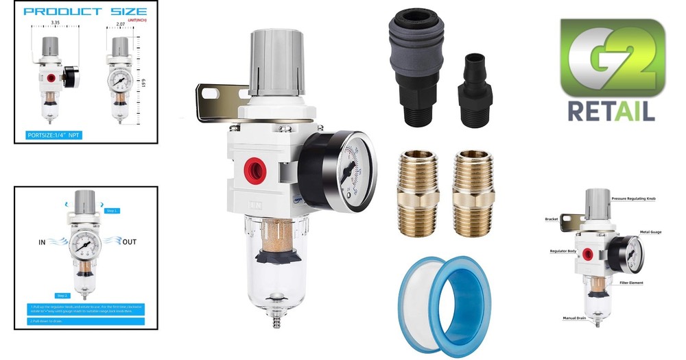 High-Performance 1/4" NPT Air Filter/Regulator with Durable Poly Bowl & Drain