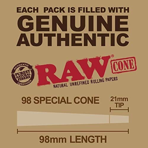100 Total RAW Cones- 50 EACH RAW Classic Pre-Rolled Cones 98 Special + King Size