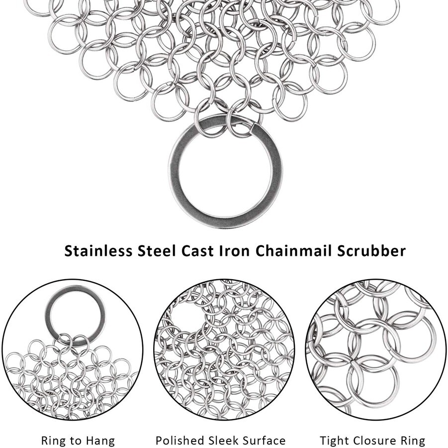 2pcs Stainless Steel Cast Iron Cleaner Chain Mail Scrubber Kitchen Cookware B440