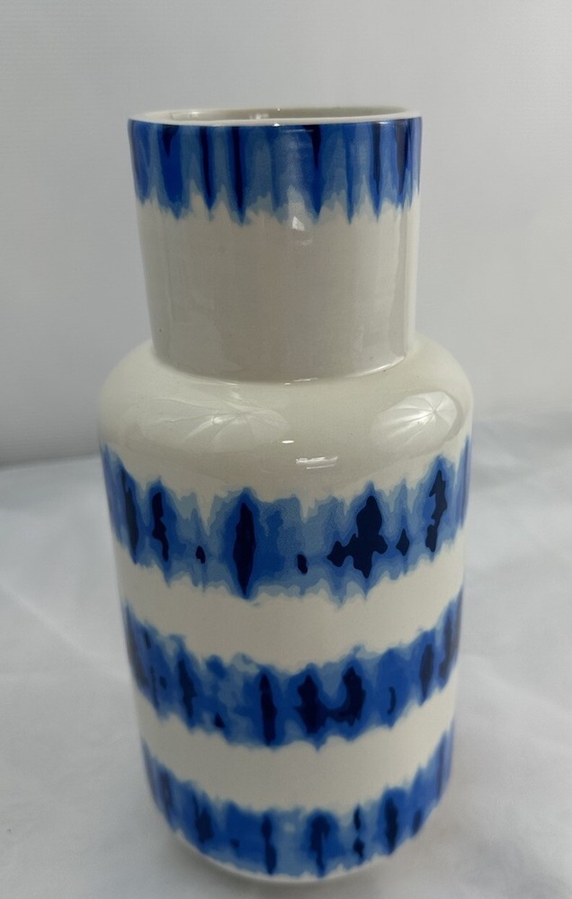 Blue Tie Dye Design Earthenware 10" Vase Mid Century Design