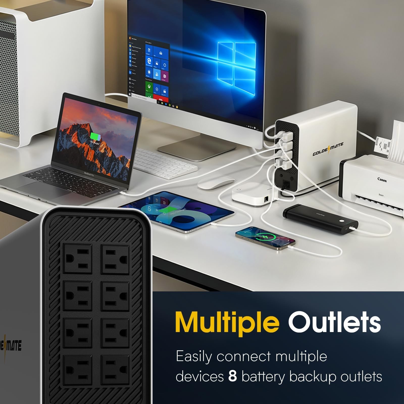 Goldenmate Back-UPS 1000VA/800W LiFePO4 Battery Backup UPS Surge Protector