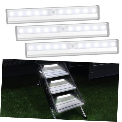 3 Pack Motion Sensor RV Step Lights, 10 LED Battery Operated 7.5 White light