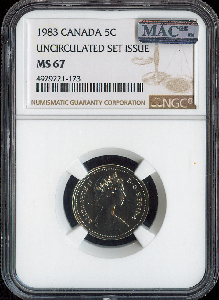 1983 Canada 5 Cents 5C NGC MS68 MAC - Quality