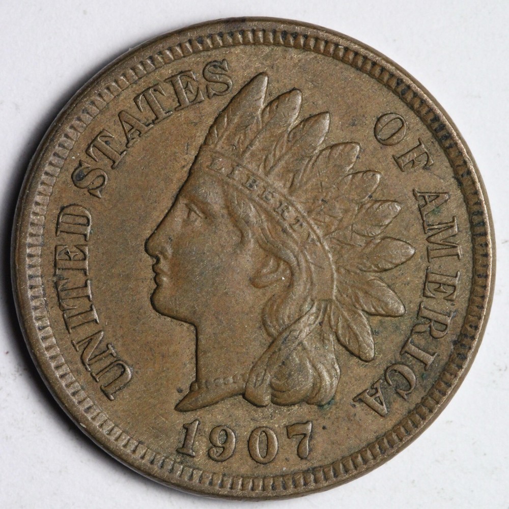 1907 Indian Head Cent Penny AU E175 QQN