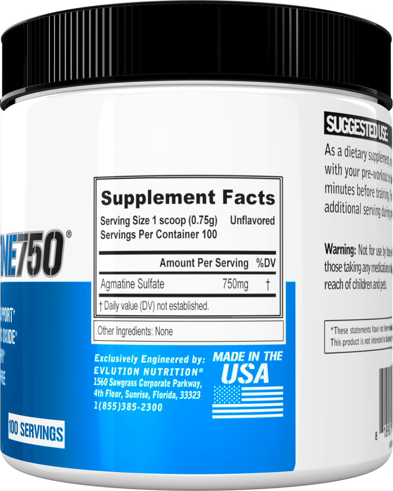 Evlution Nutrition Agmatine 750 - Vasodilation Support - 100 Servings