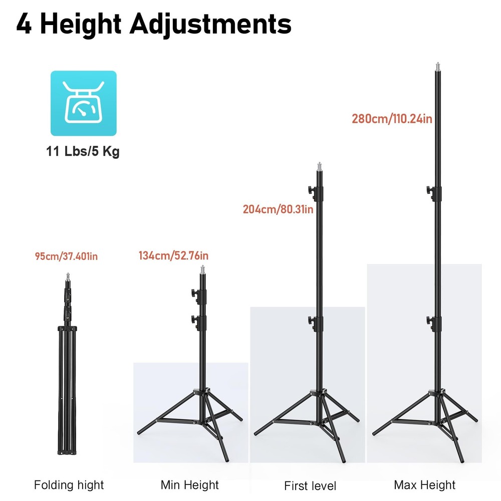 Photography Light Stand, 110"/9.2ft/280cm Portable Reverse Folding Tripod wit...