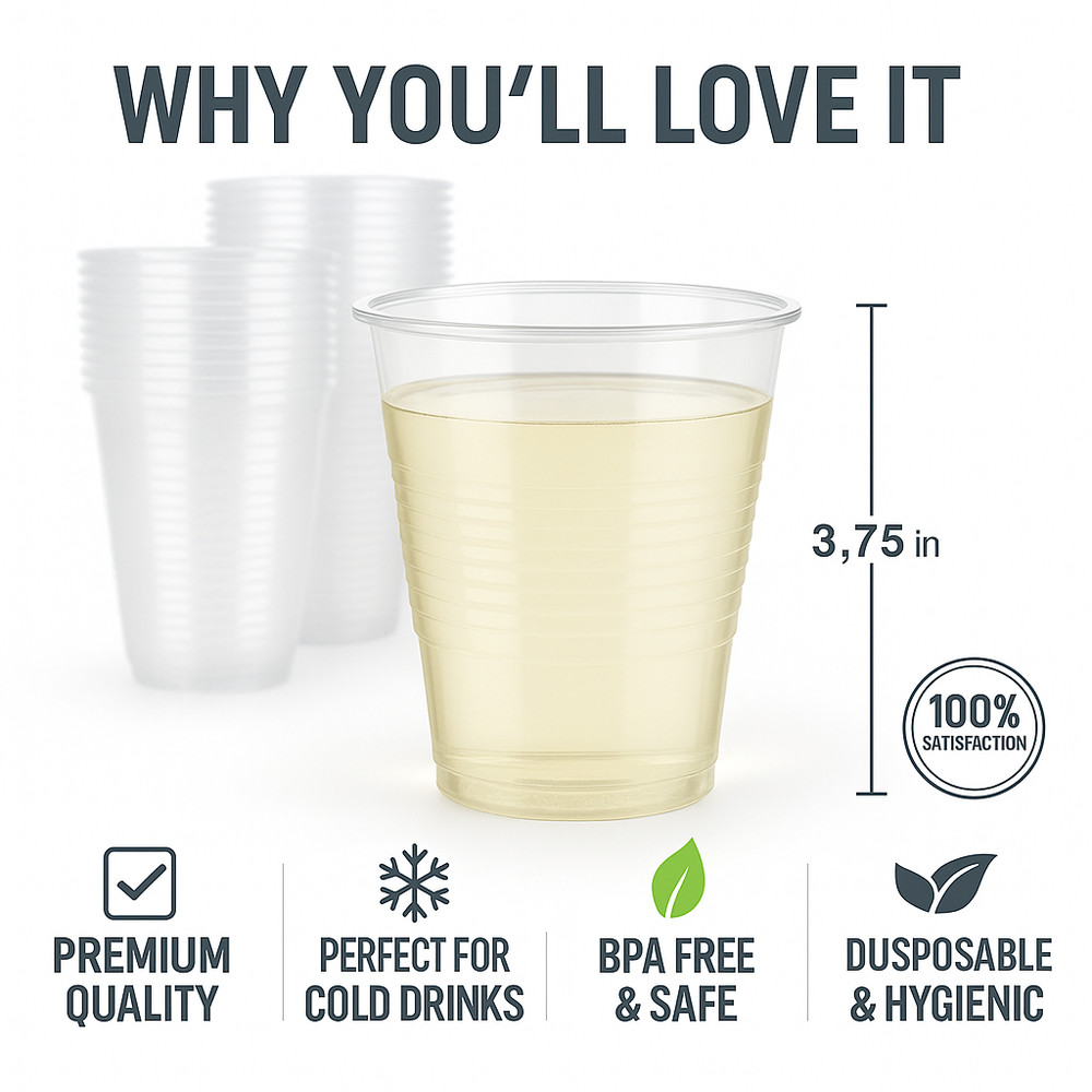 Metro Source 7 oz Clear Plastic Cups 1200 Count | Durable Disposable PP Cups