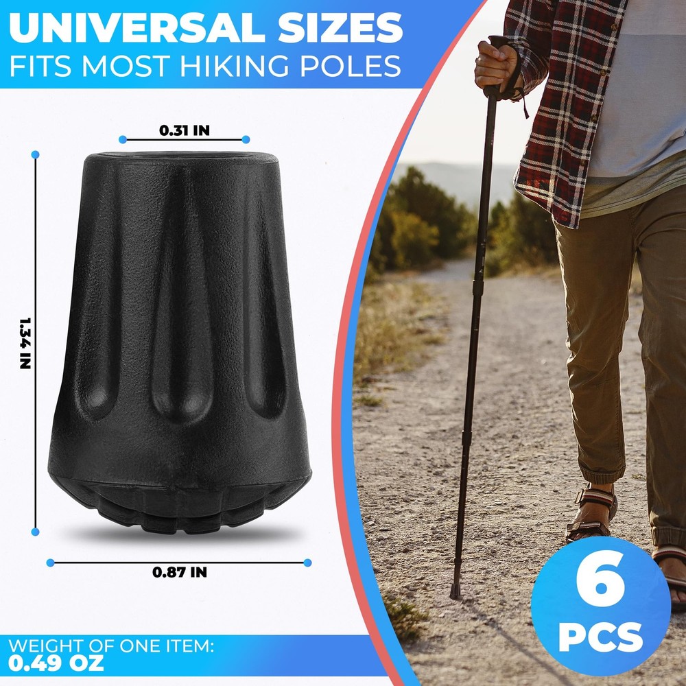 6 Pcs Hiking Pole Tips Rubber Cane Replacement Walking Stick Accessories Camping