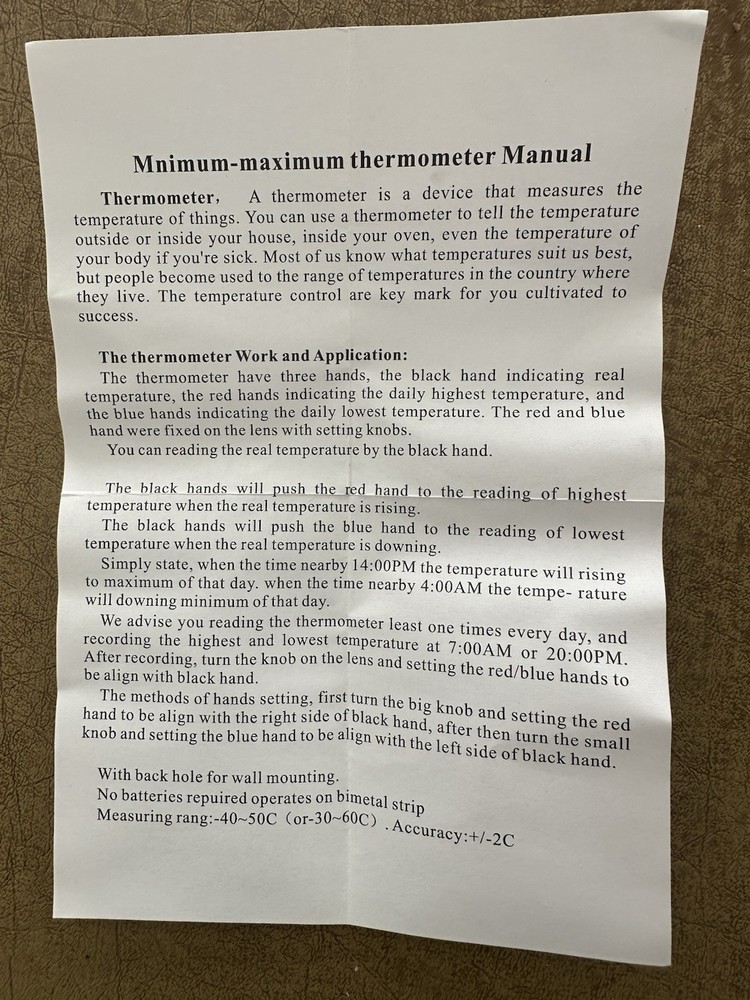Max Min Bimetal Thermometer