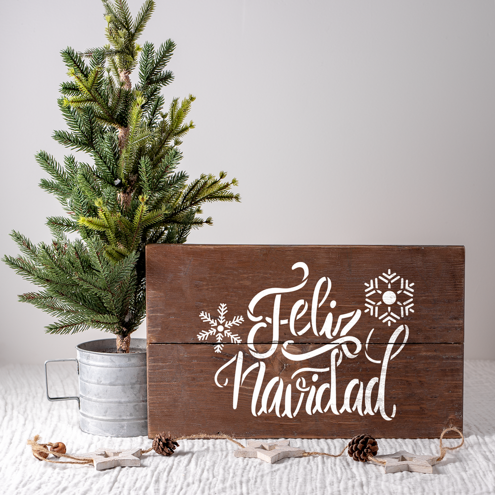 Feliz Navidad Snowflakes Stencil - Reusable Stencils for DIY Projects