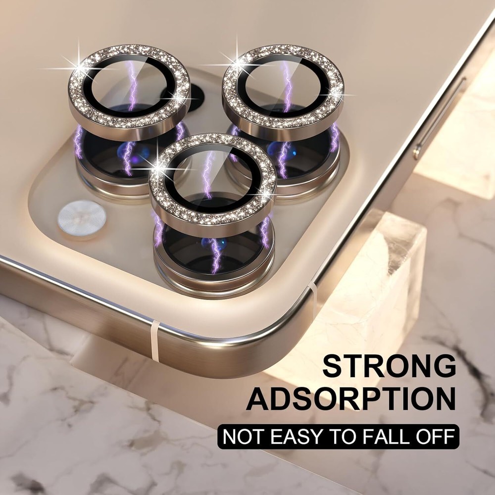 For iPhone 16 Pro Max/16 Pro Bling Glitter Tempered Glass Camera Lens Protector