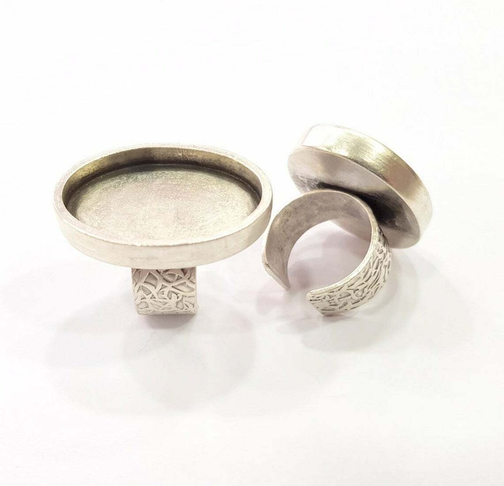Oval Branch Base Ring Blank Bezel Setting Adjustable Antique Silver Plated